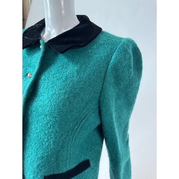 The Eagles Eye 80s Womens Wool Jacket With Velvet Collar Green Size 12 Vintage C - Picture 8 of 16